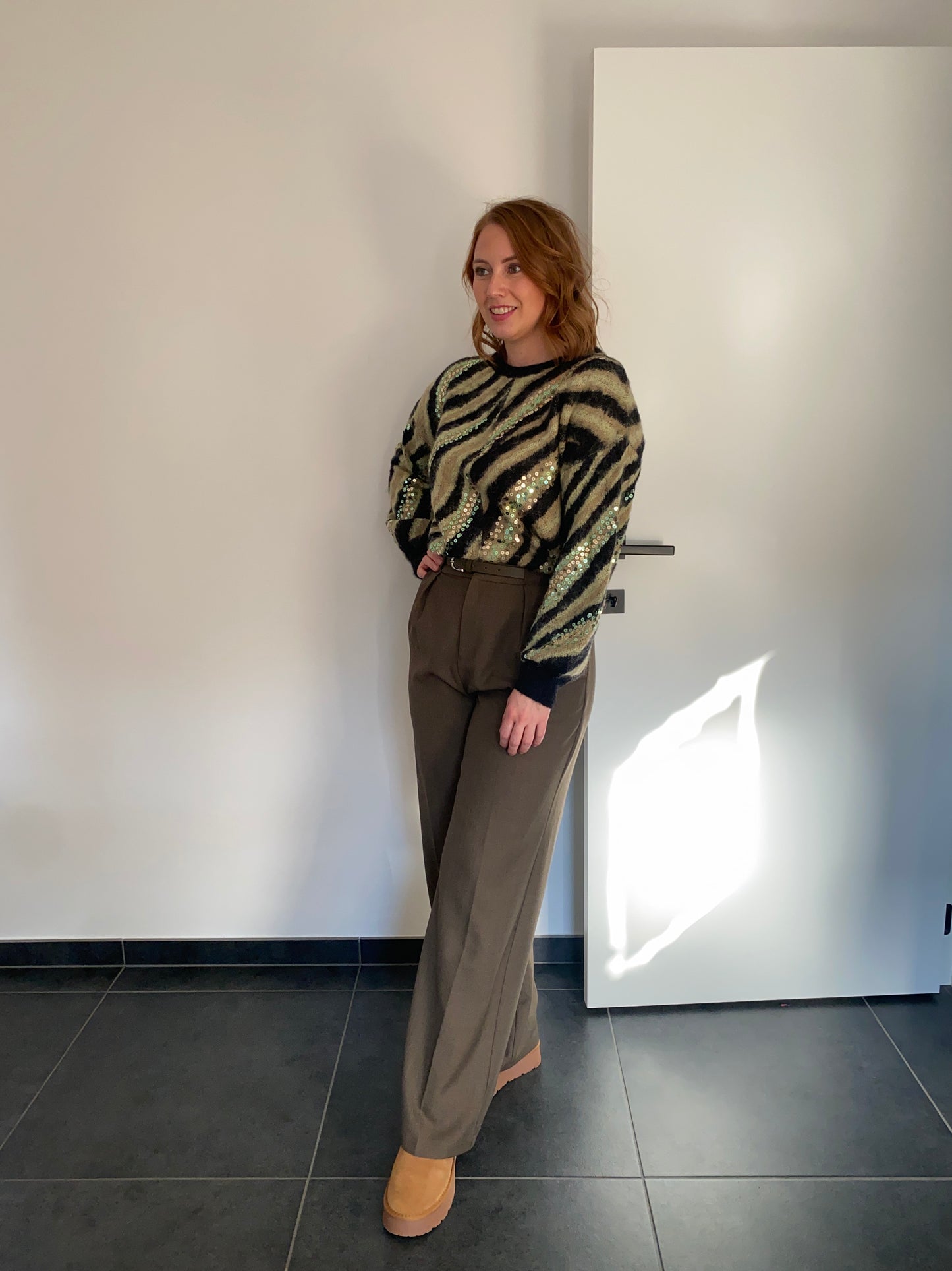 Pantalon met riem khaki